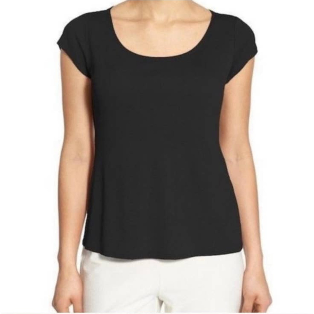 Eileen Fisher Brown Scoop Neck Cap Sleeve Tee Shirt Size Petite Small
